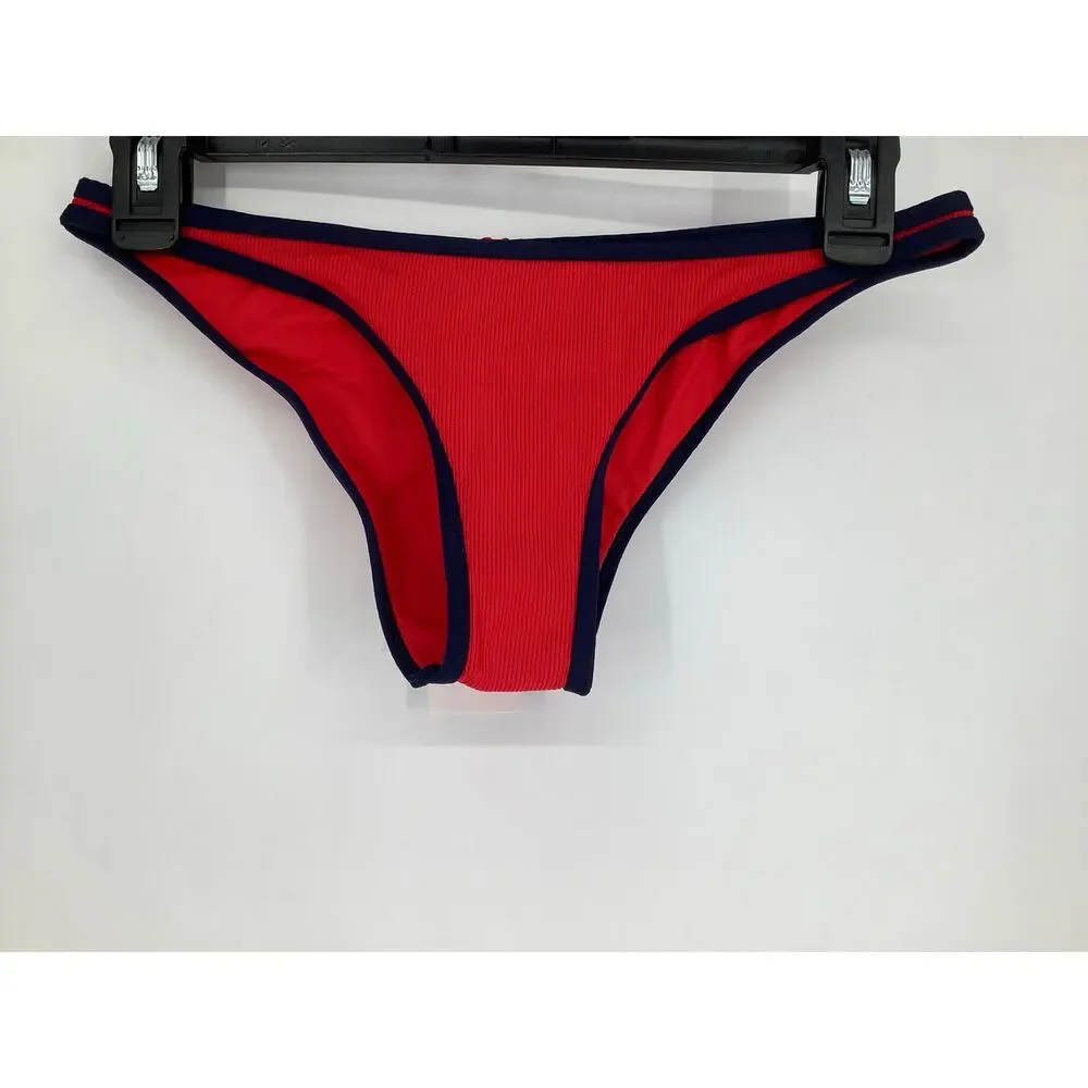 L Space Women's XS Red Navy Suzi Ribbed Swim Beach Resort Bikini Bottom F8-26